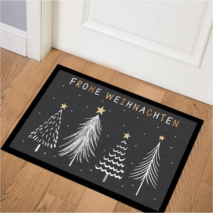 MoonWorks Fußmatte Fußmatte Winter Bäume Skandi Style Frohe Weihnachten rutschfest &, rechteckig – Bild 3