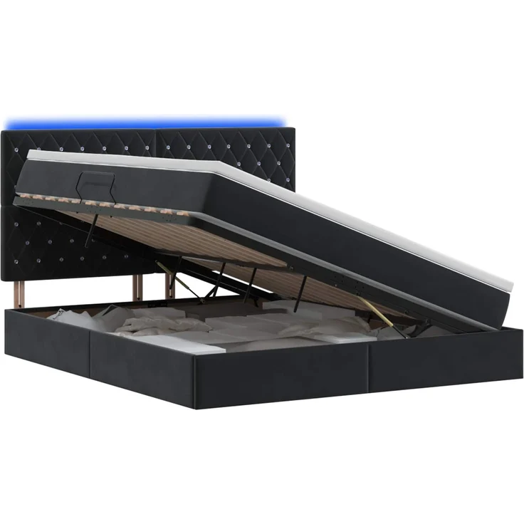 vidaXL LED-Speicherbett mit Matratze Schwarz 160 x 200 cm Samt 3460082 – Bild 2
