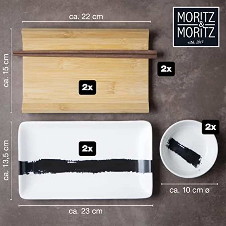 Moritz & Moritz Tafelservice Sushi Set 10tlg Pinselstrich Schwarz (8-tlg), 2 Personen, Geschirrset für 2 Personen – Bild 7