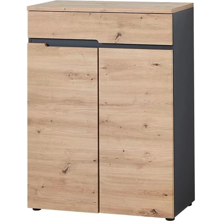 moebel-dich-auf Garderoben-Set MELBOURNE, (Komplettgarderobe, Garderobenschrank + Paneel + Bank + Spiegel + Schuhkommode), in Artisan Eiche MDF, Absetzung graphit – Bild 7
