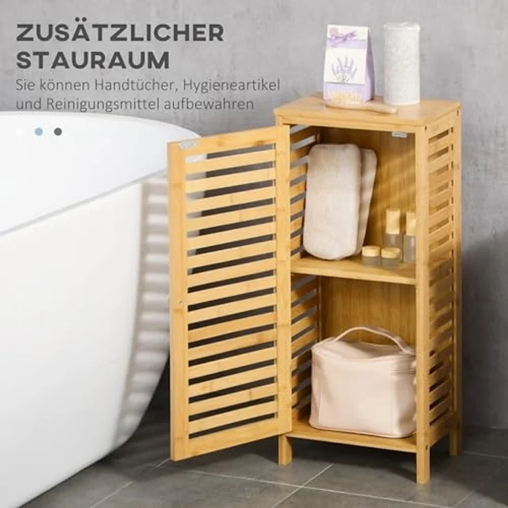 Kleankin Badkommode Badezimmerschrank mit Lamellentür 2 Fächern (Aufbewahrungsschrank, 1 St, Toilettenschrank), Natur, 30 x 19,9 x 70 cm – Bild 4