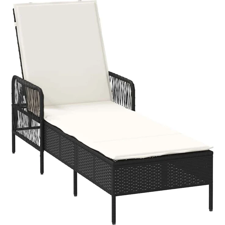 vidaXL Sonnenliege mit Kissen 3 pcs Schwarz und Cremeweiß Poly-Rattan 365432 – Bild 2