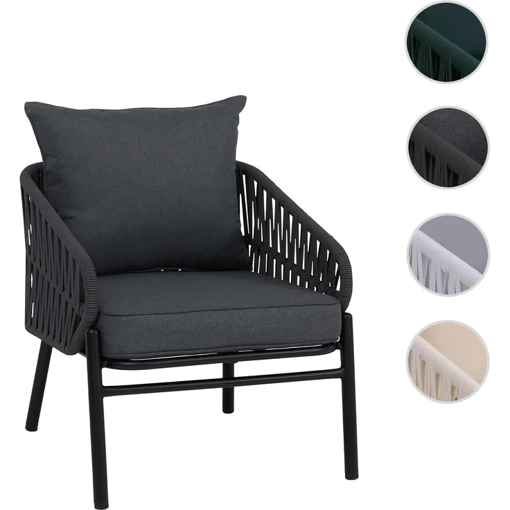 Aluminium-Gartenstuhl HWC-P90, Loungestuhl Sessel Outdoor, Seilgeflecht Rope Stoff/Textil (180g/m²) ~ anthrazit – Bild 10