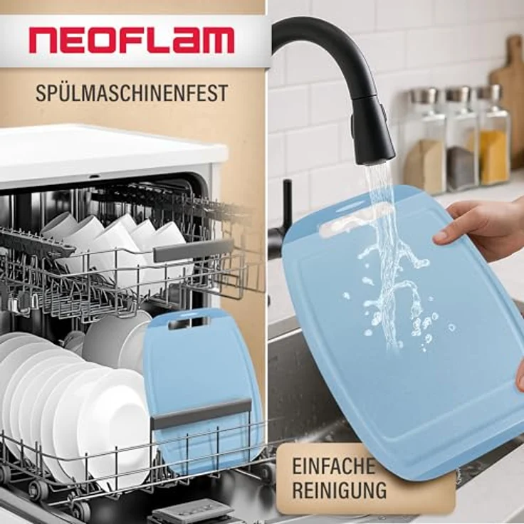 NEOFLAM® Schneidebrett BiJu Antibakterielles Schneidebrettset, 3tlg. Grau/Hellblau/Marineblau, Kunststoff (PP), (3-St) – Bild 4