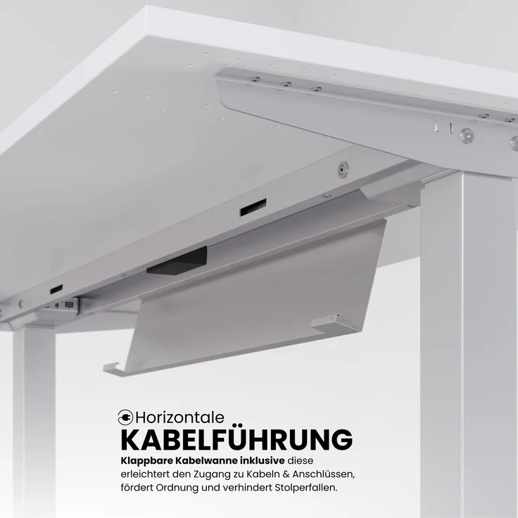 bümö elektrisch höhenverstellbarer Konferenztisch in weiß 220x103 cm, Gestell: Graphit - Besprechungstisch rund-oval, großer elektrischer Meeting Tisch für Konferenz & Besprechungsraum, XMST22-W-G – Bild 4