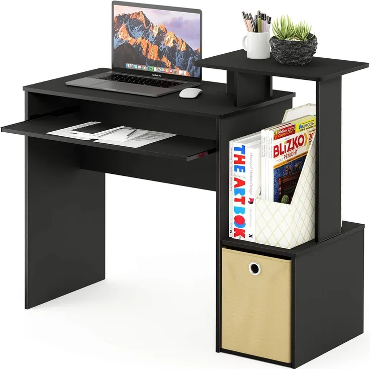 Furinno Econ Mehrzweck Home Office Computer Schreibtisch mit Ablage und Einschub, holz, Schwarz Braun, 40.01 x 40.01 x 86.61 cm