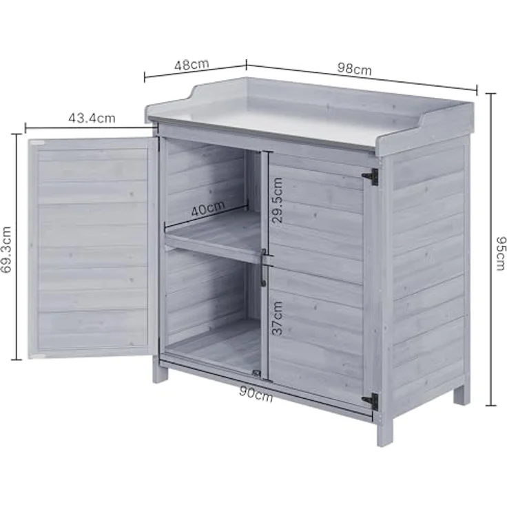Bealife Pflanztisch mit Unterschrank, Gartenschrank mit Arbeitsplatte mit 1 Bewegbarer Einlegeboden für den Innen- und Außenbereich (Grau, 48T x 98B x 95H) – Bild 4