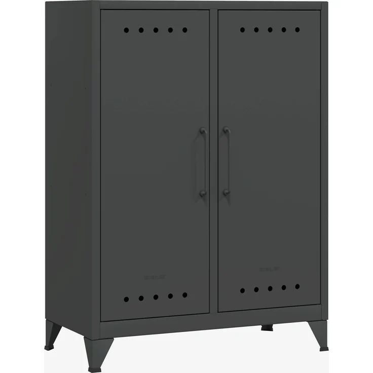 Bisley Fern Middle Sideboard, mit zwei festen Fachböden, aus hochwertigem, nachhaltigem Stahl hergestellt, 16 mm große Design Lüftungslöcher auf allen Türen, moderner und industrieller Flair, mit integrierten Füßen, H 1100 x B 800 x T 400 mm, Farbe ant... – Bild 2