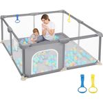 Dripex Laufstall Baby 124x124 cm, Laufgitter Baby, Laufstall mit atmungsaktivem Netz, Laufgitter 210D Oxford Gewebe, Playpen, kinderlaufstall, Grau