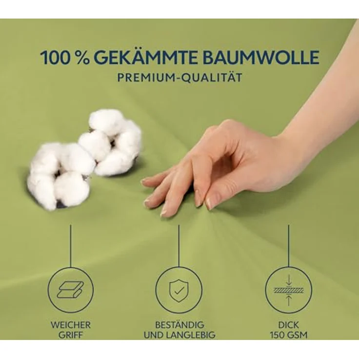 Dreamzie Premium Spannbettlaken 70x200 cm, Bettlaken 100% Jersey Baumwolle, Spannbetttuch für Dicke Matratzen bis zu 12 cm, 150 g/m², Oeko-TEX Zertifiziert - Anis – Bild 3
