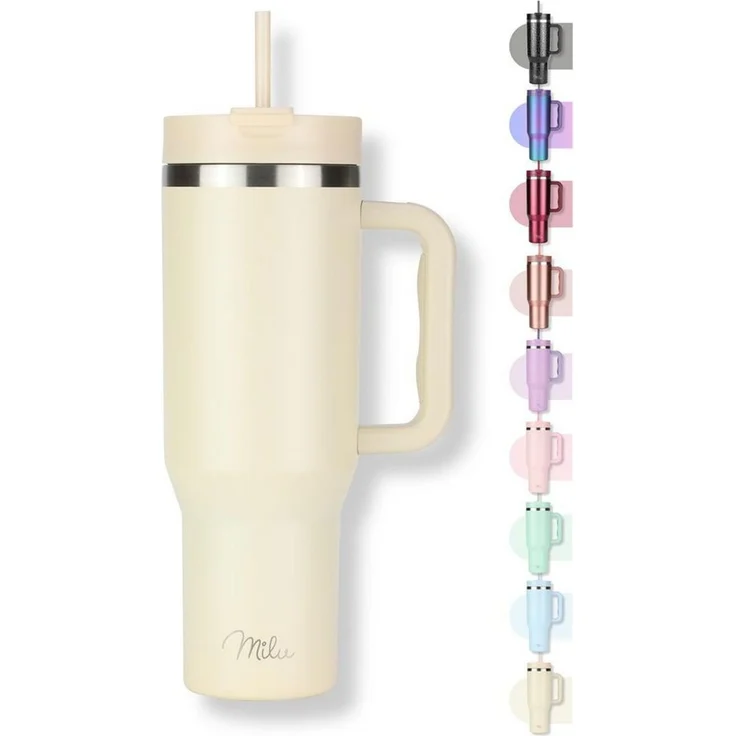 Milu Thermobecher Edelstahl Tumbler To Go 1200 ml, mit Strohhalm und Henkel – Bild 1