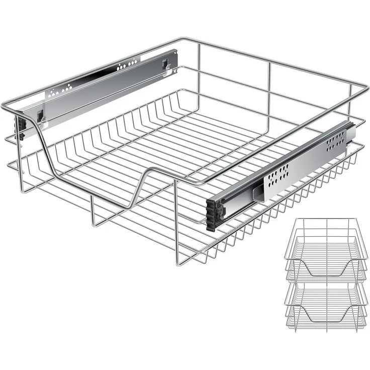 KESSER® Teleskopschublade 30-60cm Schrankbreite verchromt aus Edelstahl Schubladeneinsatz für Küchenschrank Korbauszug Schrankauszug 2x 50cm - Silber