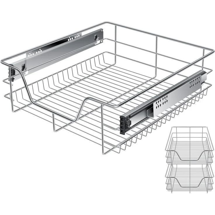 KESSER® Teleskopschublade 30-60cm Schrankbreite verchromt aus Edelstahl Schubladeneinsatz für Küchenschrank Korbauszug Schrankauszug 2x 50cm - Silber – Bild 1
