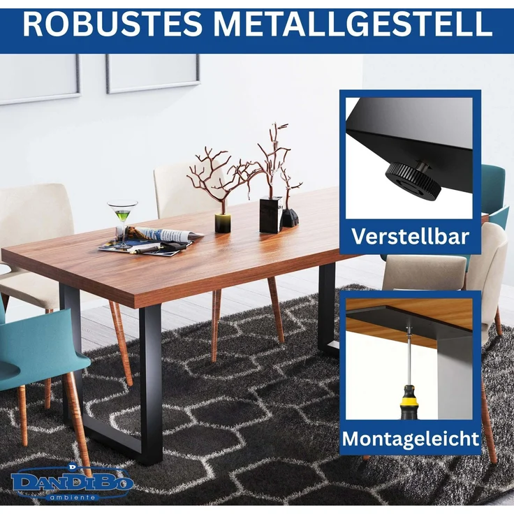 DanDiBo 2x Tischbeine Metall Schwarz 72 x 62 cm Tischgestell Höhenverstellbar 96662 Tischfüße Möbelfüße Tischkufen Esstisch Beine – Bild 4