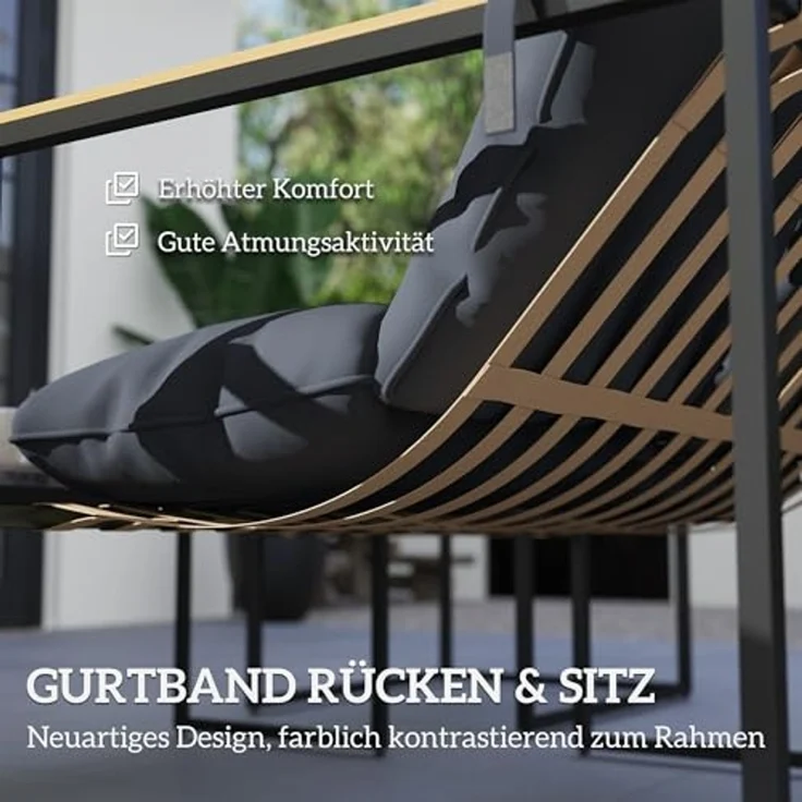 Outsunny Sitzgruppe mit 2er Sofa, 2 Sessel, Sitzkissen, Beistelltisch, Outdoor, (Stahl Gartenmöbel Set, 4-tlg, wetterfest Balkonmöbel-Set), für Garten Terrasse Balkon Grau – Bild 5