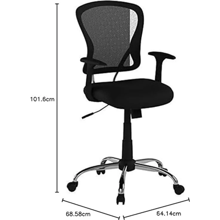 Flash Furniture Arbeitsstuhl, mittelhohe Rückenlehne, Netzmaterial, drehbar, mit Chrombasis und Armlehnen, schwarz, 74 x 61 x 28 cm – Bild 4