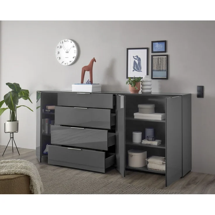 Kommode >Sean< in Anthrazit, - 226x99x40 cm ( BxHxT) – Bild 6
