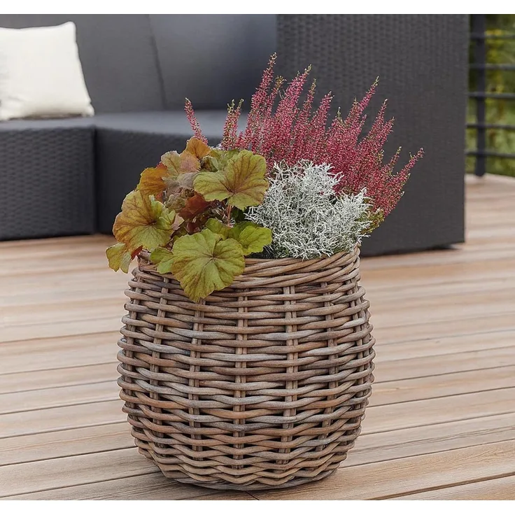 Kobolo Pflanzkübel Pflanzkorb Rattan VERDANA rund mit Folie ausgeschlagen kubu grey (Stück, 1 Stück), Dm. 46 cm