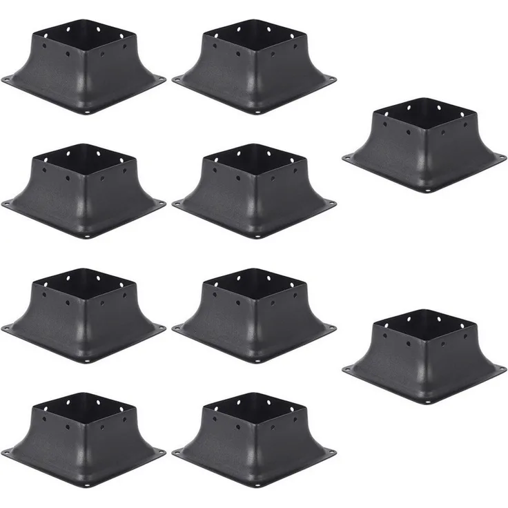 GarveeMore Möbelfuß Deckpfostenfuß, Stahl 2 mm, quadratisch, für 10x10 cm Pfosten, (10-St), 15,2 x 15,2 x 6,4 cm, mit Schrauben, rostresistent, schwarz