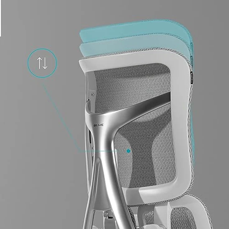 Diablo Brave V-Kinetic Bürostuhl Ergonomisch Schreibtischstuhl Chefsessel mit Fußstütze 5D Armlehnen Netzstoff Lendenwirbelstütze Verstellbarer Sitz Belastbar bis 120 kg (Grau) – Bild 10
