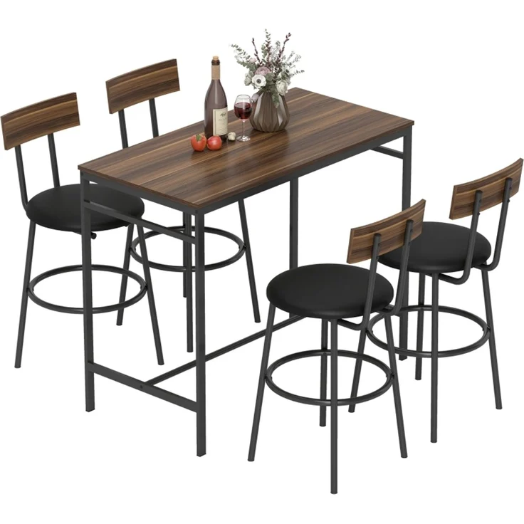 Bartisch-Set 110x55x90 cm in Braun mit 4 gepolsterten Kunstleder-Barhockern – Bild 6