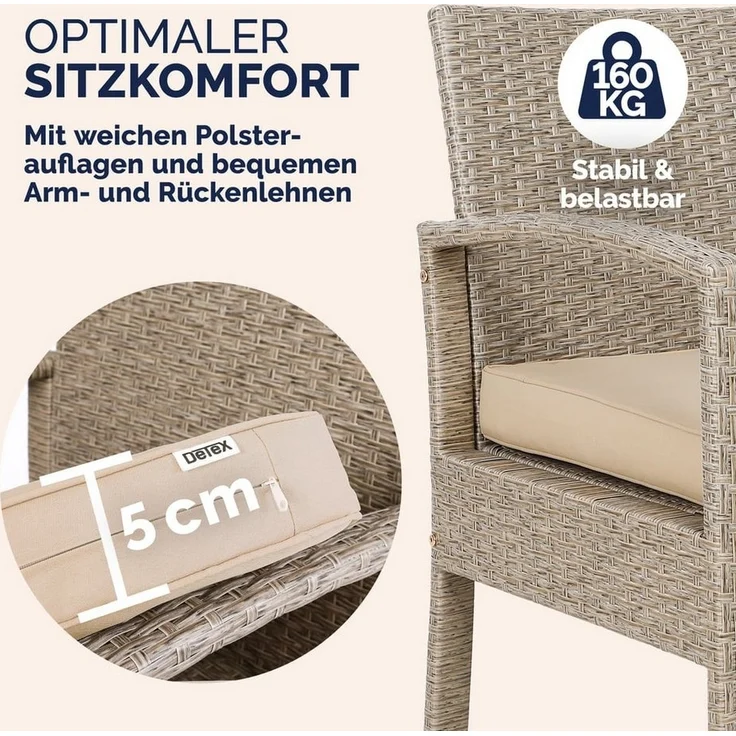 Casaria Balkonset, 4 Personen Wetterfest 7 teilig Polyrattan 2x Sessel Gartenbank Tisch – Bild 2
