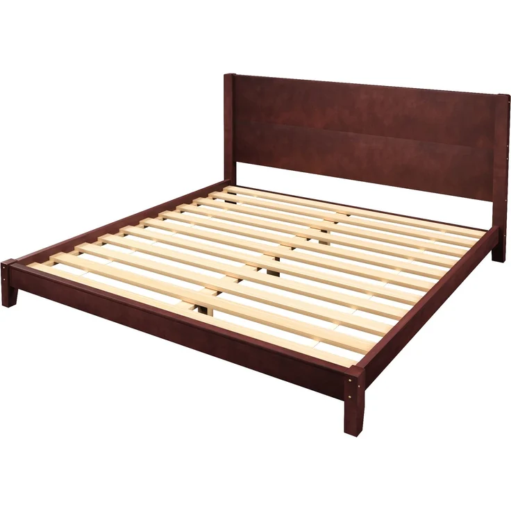 Merax Doppelbett, 180x200 Plattformbett mit Kopfteil und Lattenrost, Braun – Bild 9