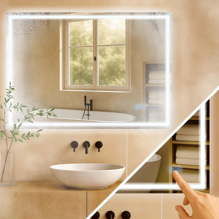 CLP Badspiegel Jaffrey Anti-Beschlag Quer- und Hochformat LED dimmbar 3 Licht-Modi,70x100 cm – Bild 3