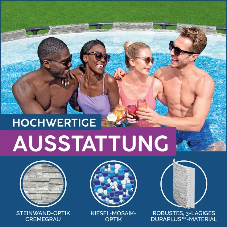 Bestway® Steel Pro MAX™ Ersatz Frame Pool ohne Zubehör Ø 488 x 122 cm, Steinwand-Optik (Cremegrau), rund, Steinoptik – Bild 5