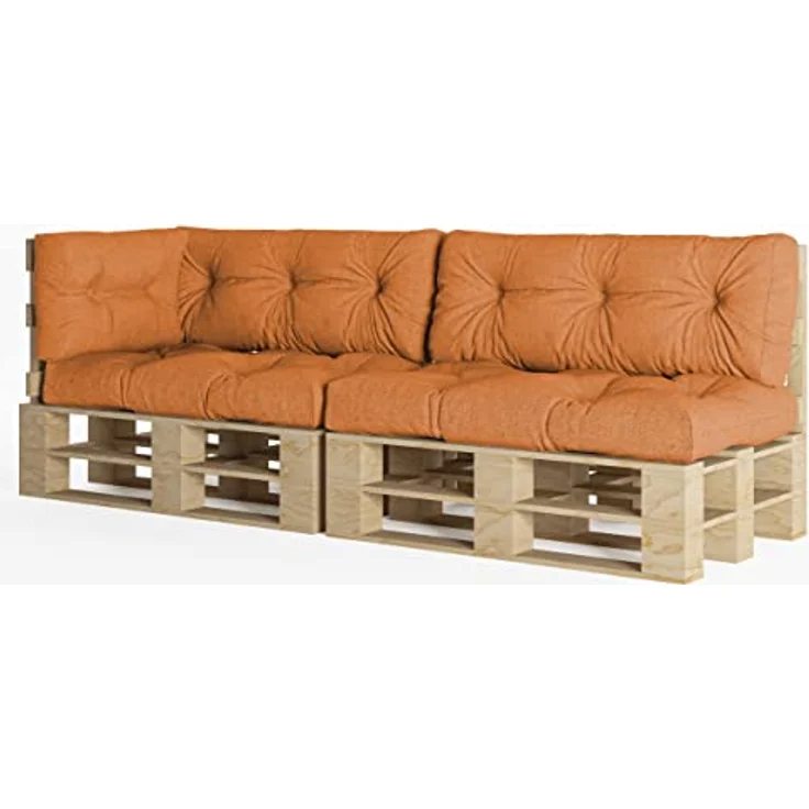chilly pilley Palettenauflage Schaumflocken palettenkissen Palettenpolster Palettenmöbel Palettensofa Rückenlehne Sitzkissen Seitenkissen Set (5er Set Orange) – Bild 2