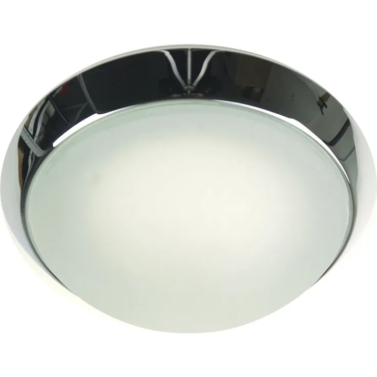 Deckenleuchte rund, Glas Weiß mit Klarrand, Dekorring Chrom, Ø 25cm
