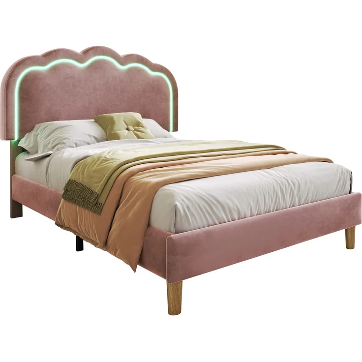 Polsterbett 90×190 cm aus Samt-Stoff mit LED-Beleuchtung, rosa – Bild 5