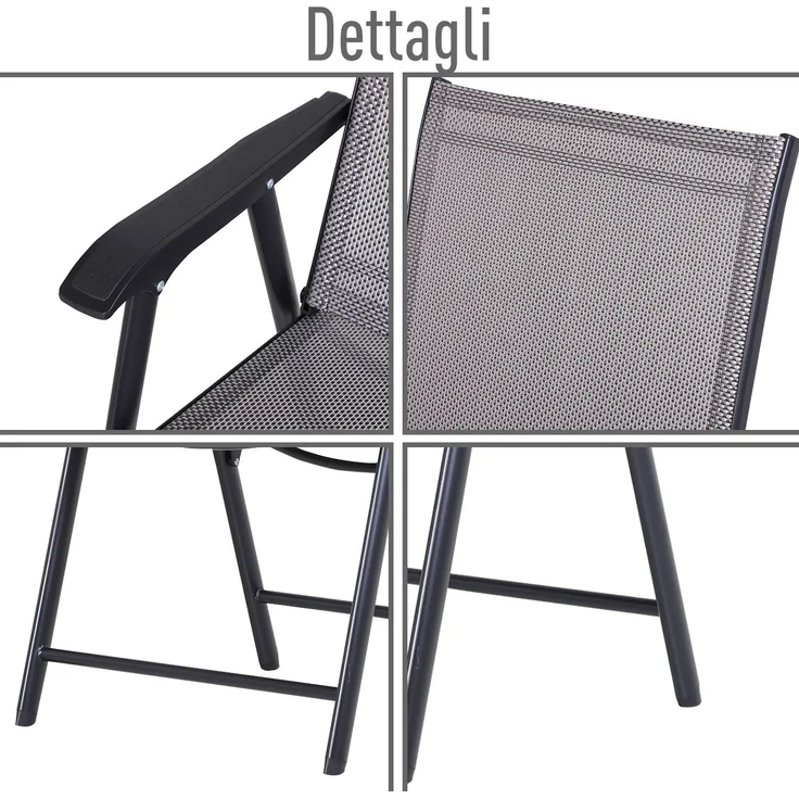 Set mit 2 klappbaren Gartenstühlen mit Armlehnen, Essstühle für den Außenbereich aus Metall und Texteline, für Terrasse, Balkon, Außen- und Innenbereich, 58 x 64 x 94 cm, grau – Bild 8