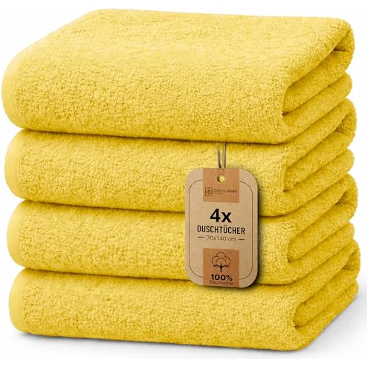 NatureMark 4er Pack Duschtücher, Größe 70x140 cm, Gelb, 100% Baumwolle – Bild 2