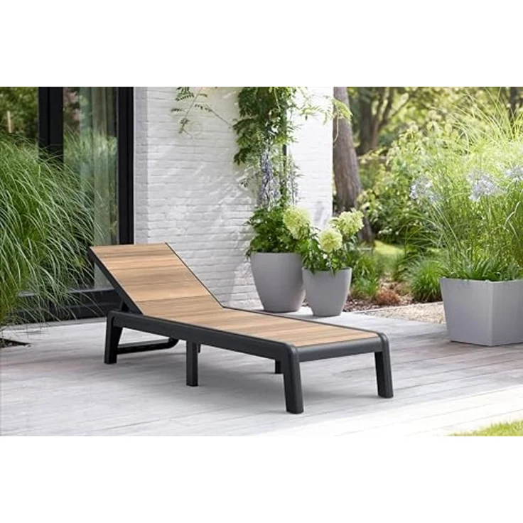 Keter Avon Sonnenliege für Garten oder Pool mit 4-Fach Verstellbarer Rückenlehne, klappbare Gartenliege, Holzoptik, 191.5 x 58 x 4.5 cm, pflegeleicht, wetterfest und UV-beständig – Bild 5