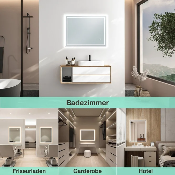 Gimbelen LED Badspiegel mit Beleuchtung 80x60 cm, rechteckig, dimmbar & 3 Lichtfarben, Anti-Beschlag, Touchschalter, explosionsgeschütztes Glas, für Badezimmer, Silber – Bild 6
