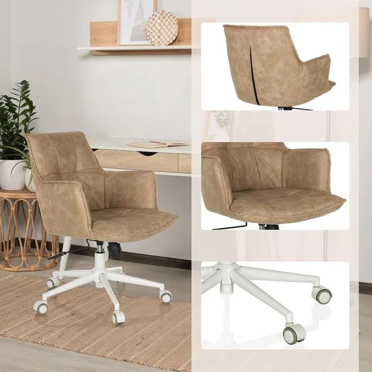 hjh LIVING Homeoffice Stuhl gepolstert SOLAO Life W Schreibtischstuhl Drehstuhl höhenverstellbar, Stoffbezug Beige – Bild 6