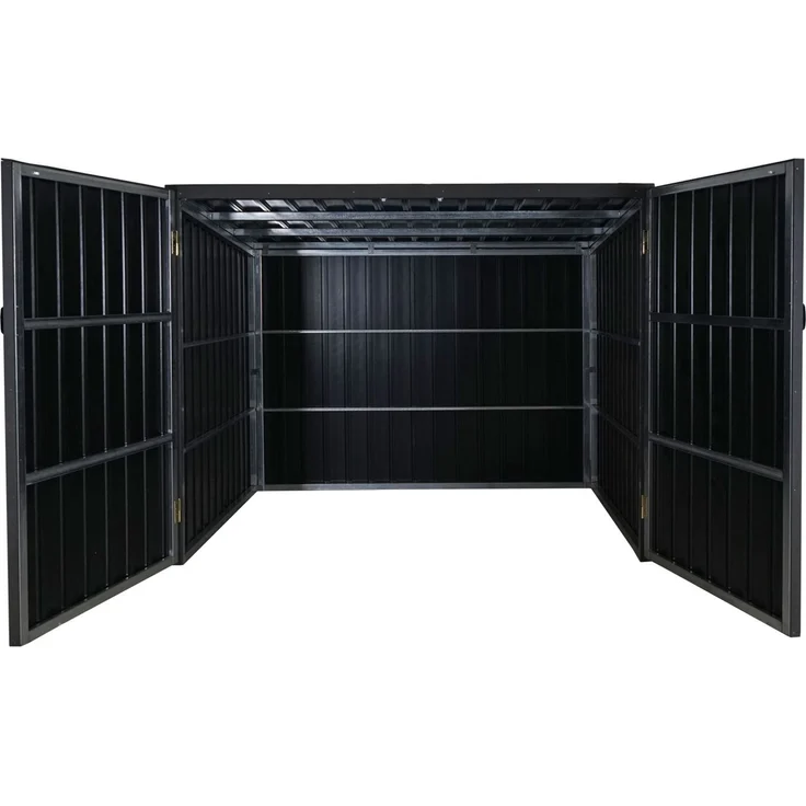 WPC-Fahrradgarage HWC-J29, Geräteschuppen Fahrradbox, Metall Holzoptik abschließbar ~ 4 Räder 172x213x160cm anthrazit – Bild 4
