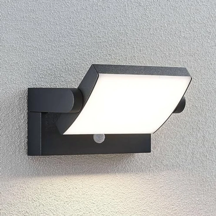 Lindby LED Wandleuchte außen, 340° schwenkbar mit Bewegungsmelder, spritzwassergeschützt IP54, 10,5W, Dunkelgrau – Bild 2