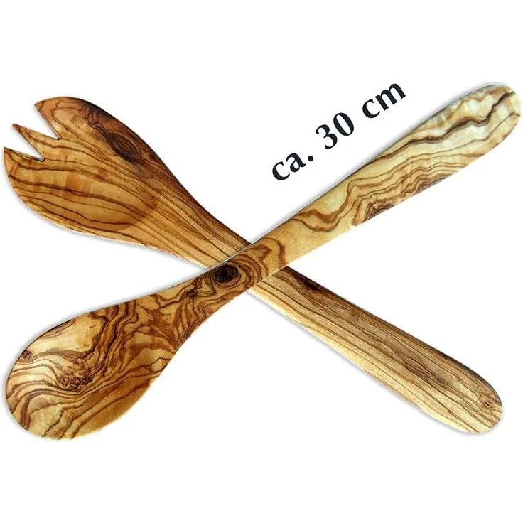 Olivenholz-erleben Salatbesteck (Set, 2-tlg, Gabel, Löffel), 30 cm aus Olivenholz – Bild 3