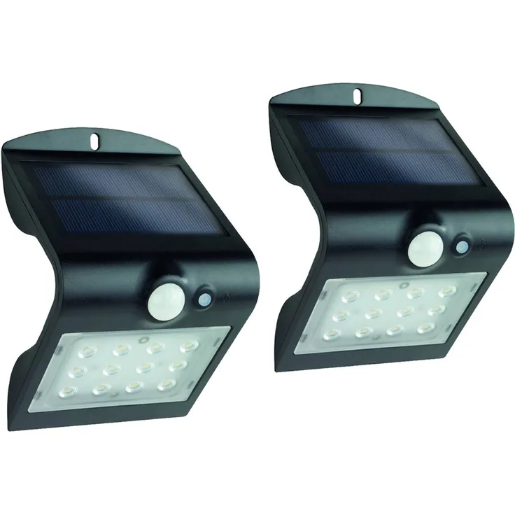 LED Solar Wandleuchten 2er SET Außenleuchte Hausbeleuchtung Schwarz 14,5x9,6cm