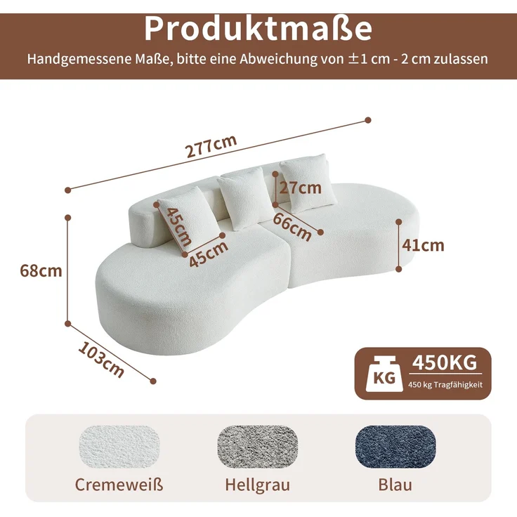 EINHOM Modernes gekrümmtes Bouclé Ecksofa, 3-Sitzer Kompressionssofa, bequem & stilvoll für Wohnzimmer & Apartment, einfache Montage – Bild 2
