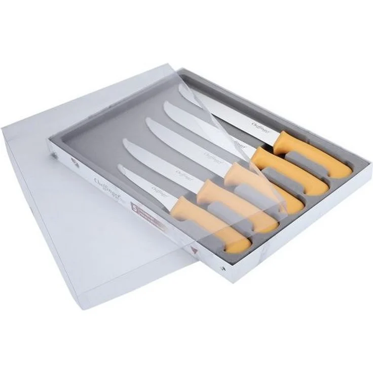 Messer BBQ Grill Fleischmesser Kochmesser Set 5-tlg. Cheffinger CF-BG11 gelb – Bild 3
