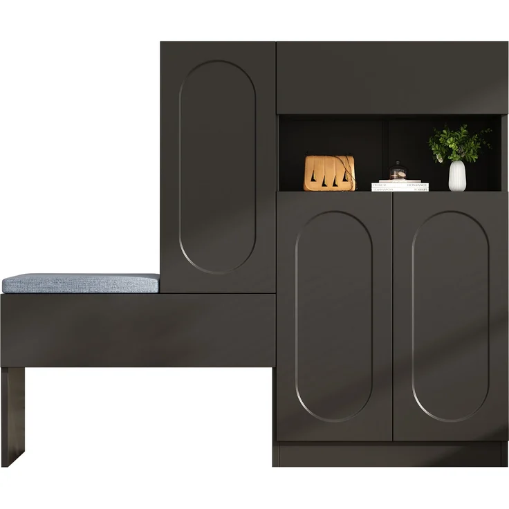 Moderner 2-in-1 Schuhschrank mit Sitzbank Schwarz höhenverstellbare Böden Schuhorganizer für Flur Aufbewahrungsbank mit Sanftschließmechanismus Kippsicherung 130 cm Breite Schuhregal mit Sitzauflage, 130cmx35cmx110cm – Bild 6