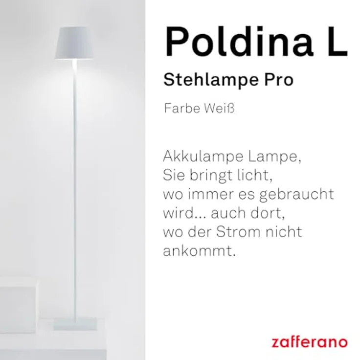 Zafferano, Poldina Lampe L, Kabellose, Wiederaufladbare Stehlampe mit Touch Control, Geeignet für Wohnzimmer und Außenbereich, Dimmer, 2200-3000 K, Höhenverstellbar 52-122 cm, Farbe Weiß – Bild 3