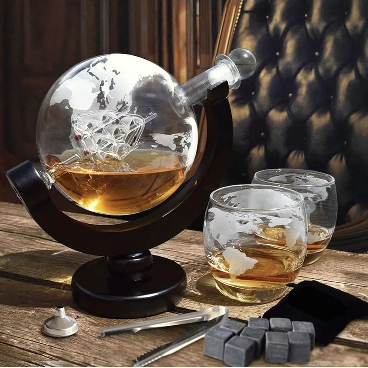 MALATEC Dekanter Whisky-Set Globus Whisky-Karaffe Whisky-Gläser Stein-Eiswürfel 850 ml, (12-tlg) – Bild 3