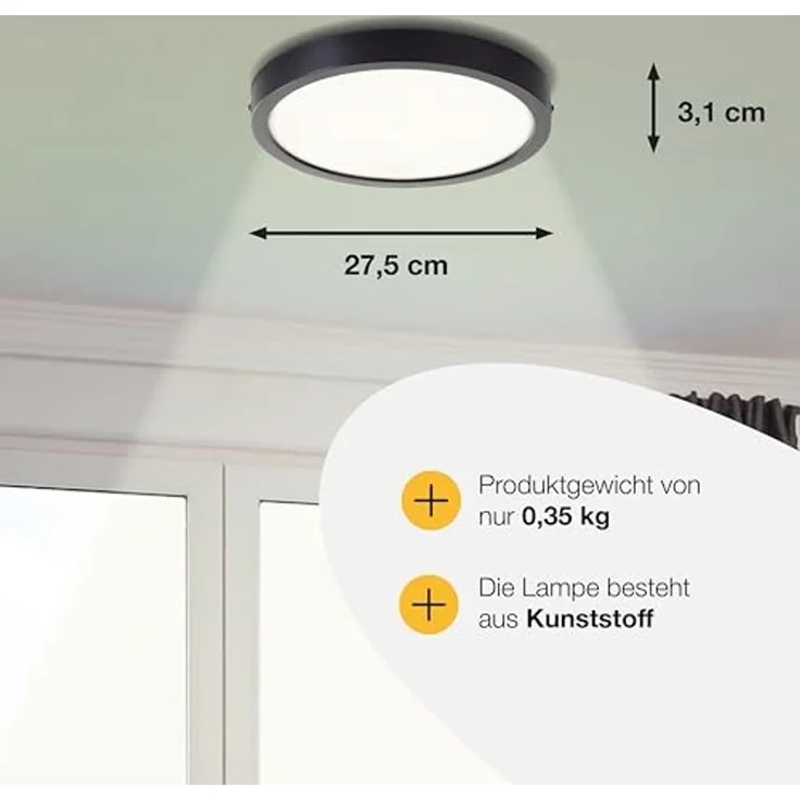 Brilliant LED Deckenleuchte Navara, LED fest integriert, Neutralweiß, Ø 27,5cm, Höhe 3 cm, 1900 lm, 4000 K, IP44 – Bild 3