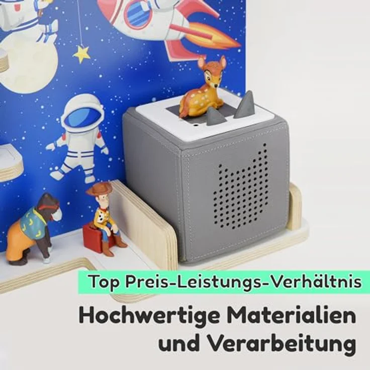 stadtecken Holzregal für Musikbox I Passend für die Toniebox und ca. 35 Tonies I Perfekte Aufbewahrung im Kinderzimmer I zum Aufstellen oder Aufhängen (Kosmos) – Bild 4
