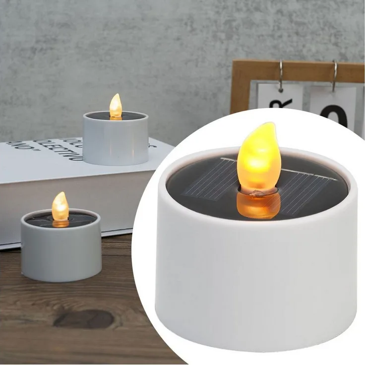 Casativo LED-Teelichter Solar-LED Teelichter IP44 bis 8 St. mit Dämmerungssensor Kabellos, LED fest integriert, warmweiß, Flammen-Effekt als Nachtlicht, ca. 8 Std. Leuchtdauer, Tagesaufladung