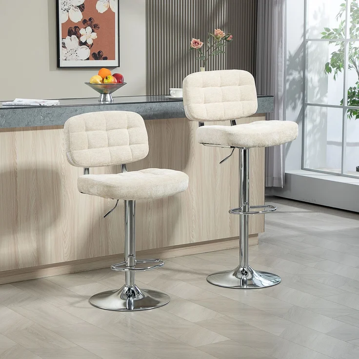 2er-Set Barhocker mit Rückenlehne, höhenverstellbar und Fußstütze, Stahlgestell, Belastbarkeit 120 kg, beige – Bild 3